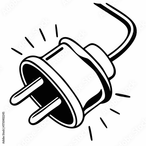 Electric plug with cord on white background in simple design  