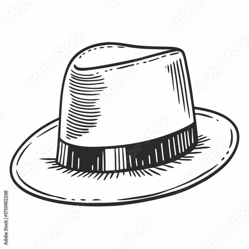 Stylish fedora hat sketch with contrasting band and texture  