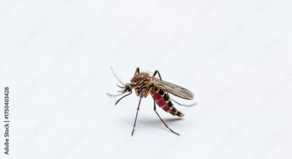 Fototapeta premium Macro shot of a mosquito on a white background, detailing its body and wings