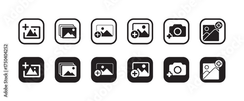 Add photos icon solid style, Add image icon, Add picture icon, Photo icon, Vector illustration EPS 10.