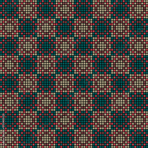 squares from hand drawn pixels. vector seamless pattern. black, gray, blue, maroon, red repetitive background. modern decorative art. geometric fabric swatch. textile design template. home decor