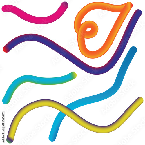 Collection of colorful wiggly and flexible sensory noodle toys arranged on a white background