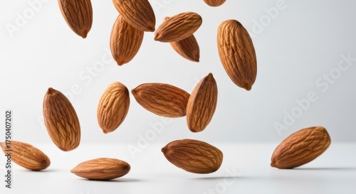 Wallpaper Mural Several almonds are suspended mid-air against a neutral background, showcasing texture and form Torontodigital.ca