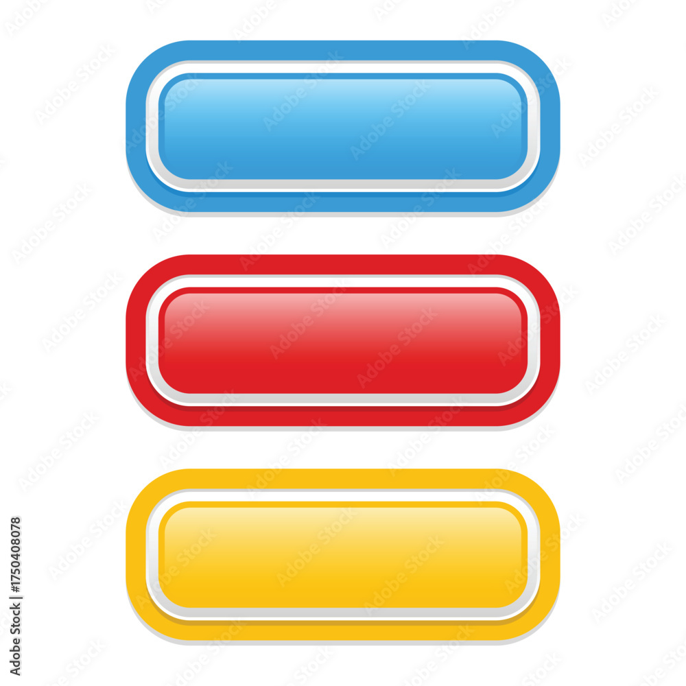 Fototapeta premium Glossy Rounded Rectangle Button Set with Blue Red Yellow Colors