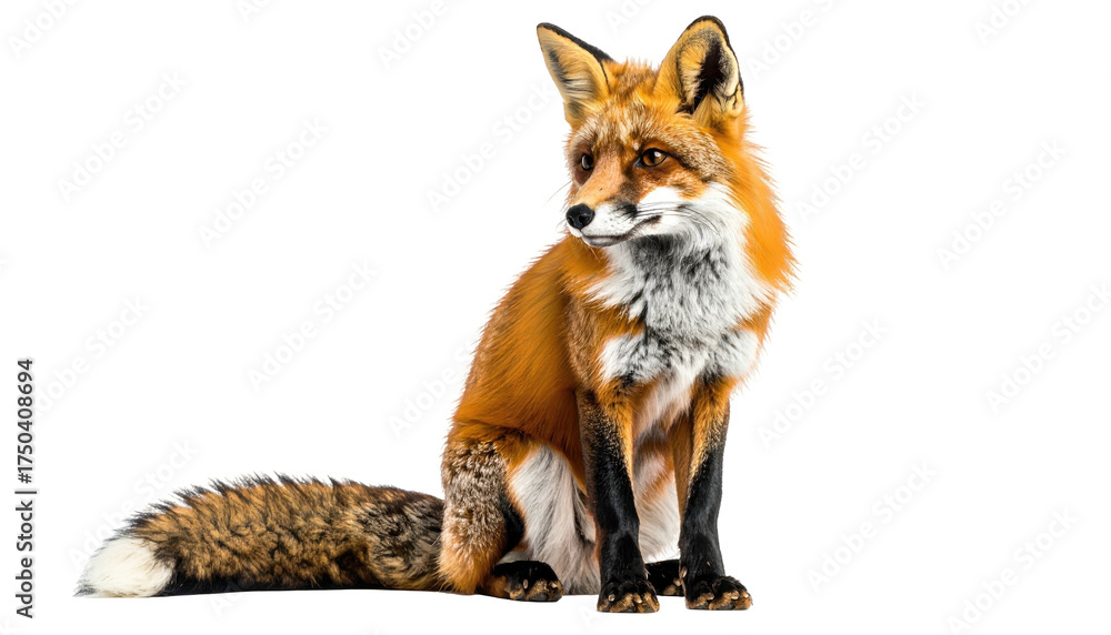 Fototapeta premium A vibrant fox with auburn fur, black legs, and a fluffy tail, looking to the side