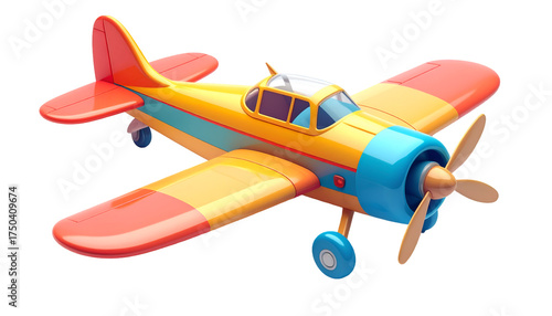 Vibrant 3D Render of a Colorful Toy Biplane Airplane Isolated on Black Background – Perfect for Childhood Dreams, Travel Concepts, and Playful Designs