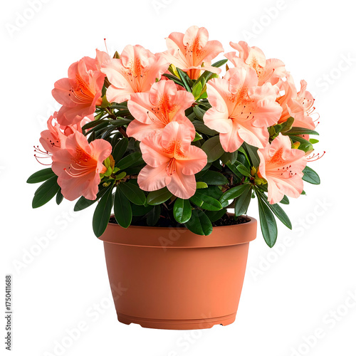 Wallpaper Mural A potted plant overflowing with peach-colored flowers, lush green leaves, against black Torontodigital.ca