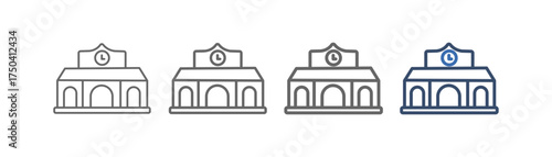
outline icon set train station building with train stop building design