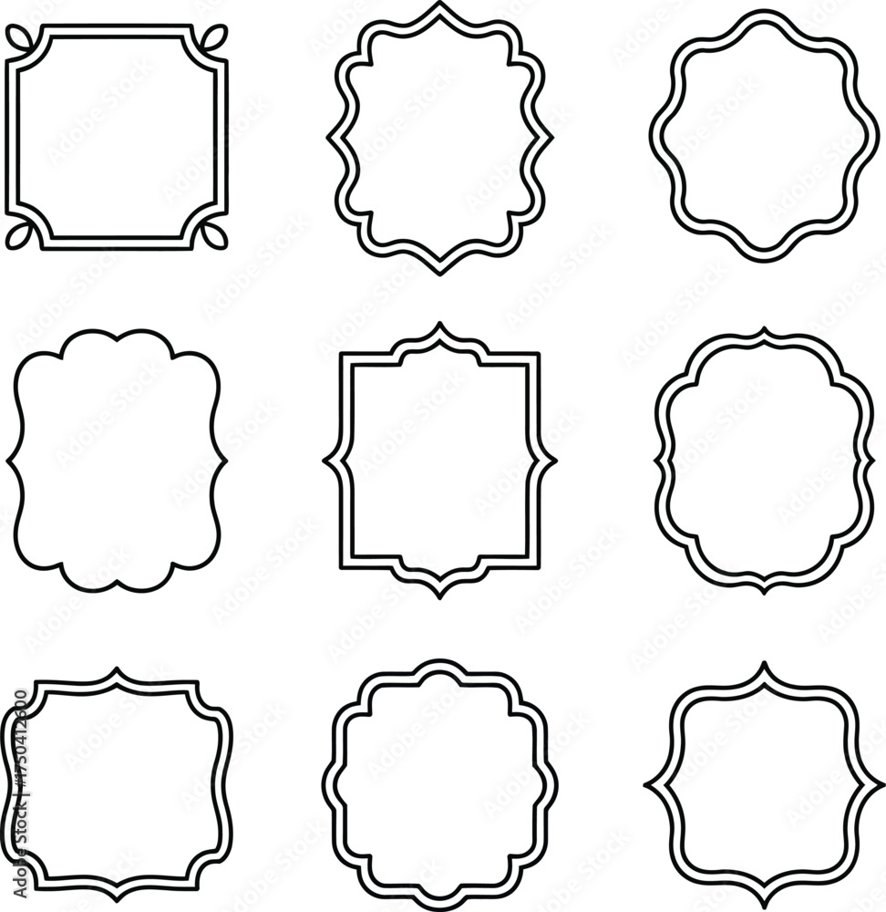 Fototapeta premium Collection of nine elegant decorative ornate frames border designs in various shapes