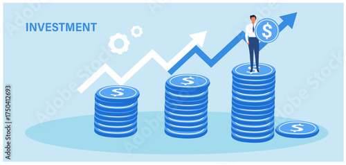 Business growth and investment concept. graph arrow rising up. Business investment profit, achievement and success vector illustration