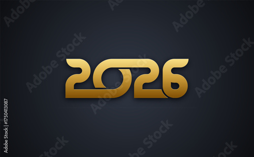 2026 new year logo. Greeting design with golden  number of year. Design for greeting card, invitation, calendar, etc. Vector illustration.