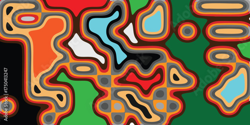 Psychedelic Abstract Flowing Pattern Background Red, Orange, and Green Contoured Labyrinth.