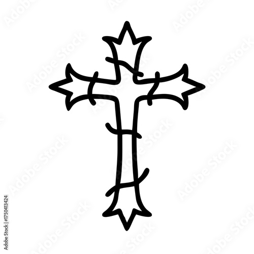 Thorned cross outline symbol 