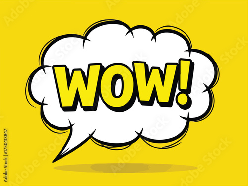 Pop art comic speech bubble with WOW word expression vector on bright yellow background