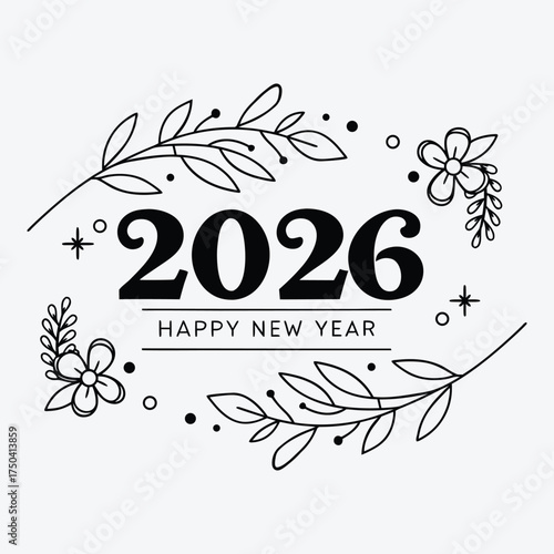 Happy new year 2026 greeting with colorful design with ribbons and stars on white background. 2026 happy new year vector design 