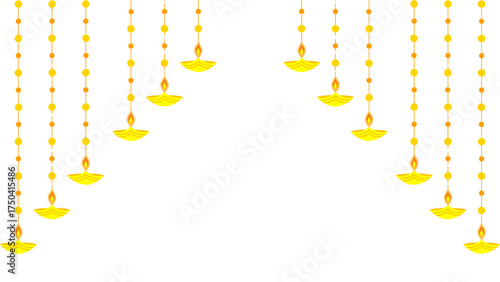 Flower design flower garland, Diwali Diya graphic isolated on white, transparent background