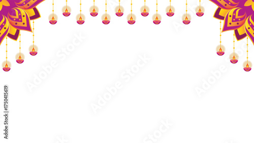 Diwali decorative corner with lit oil lamps isolated on white, transparent background
