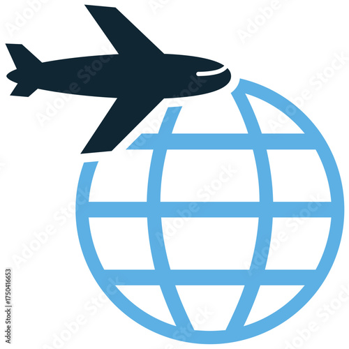 Globe travel icon vector. Ideal for worldwide journeys, international routing, and global exploration themes. This graphic symbolizes the planet Earth as a destination network.