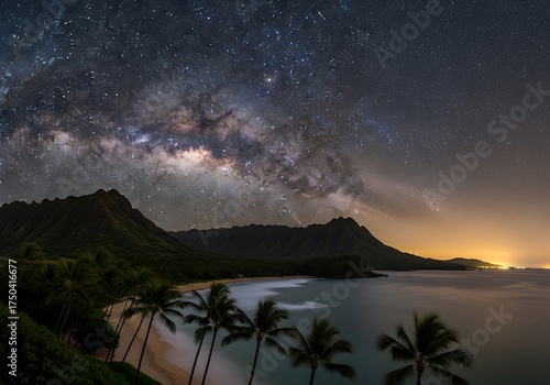 Hanalei Bay Under a Starry Sky - A Nighttime Paradise.