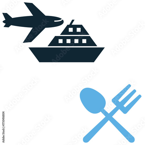 Traveling food icon vector. Ideal for cuisine, restaurant location, and gastronomy tourism themes. This graphic symbolizes local eating, dining, and culinary exploration.