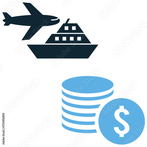 Traveling budget icon vector. Ideal for cost planning, finance, and expense management themes. This graphic symbolizes money control and affordable travel.
