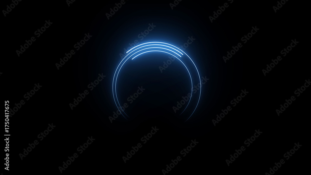 Obraz premium A dynamic circular illustration, and glowing Neon blue circle frame loading icon background retro style illustration . on a black background. and creating a stunning illustration.4k illustration 