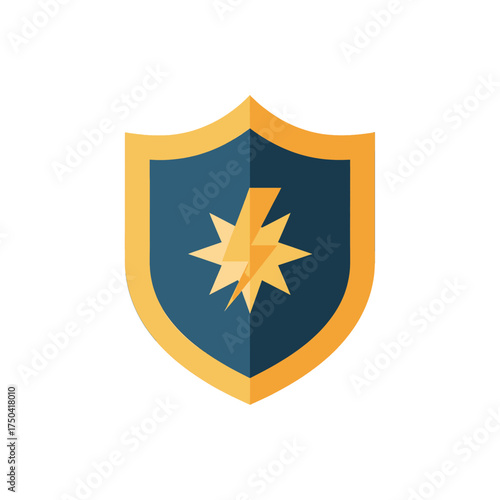 Shield with lightning bolt and star symbol for protection.