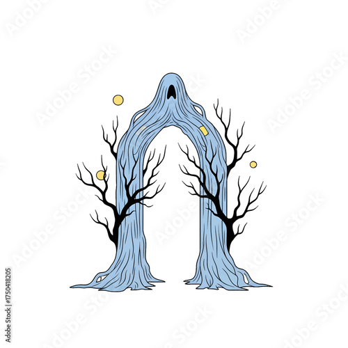 Mysterious spectral archway with ethereal presence and haunting atmosphere.