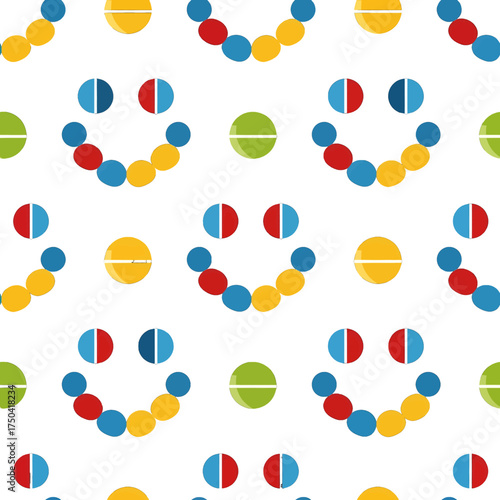 Colorful pills arranged in smiley faces on a white background.