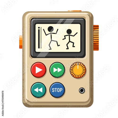 Vintage music player with dancing figures on the screen.