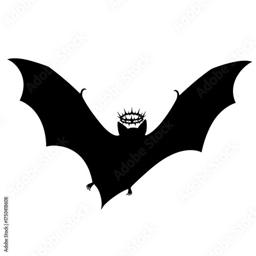 Bat silhouette with crown of thorns, dark and gothic.
