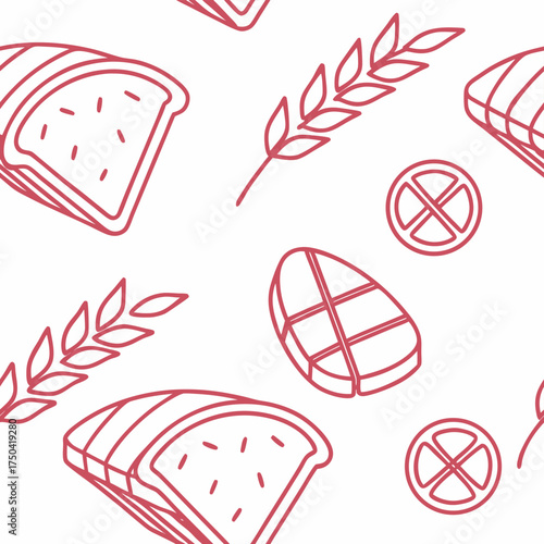High quality photo of deliciously sliced bread and wheat stalks pattern vector