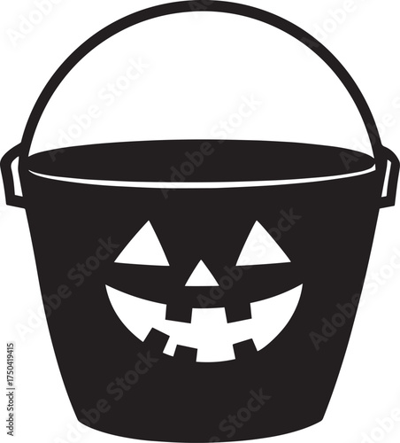 A black and white silhouette of a pumpkin lantern with a handle, set vector illustration