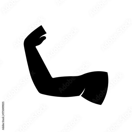 Silhouette of a flexed muscular arm pose on transparent background