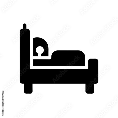 Silhouette of a bed with a small figure on transparent background