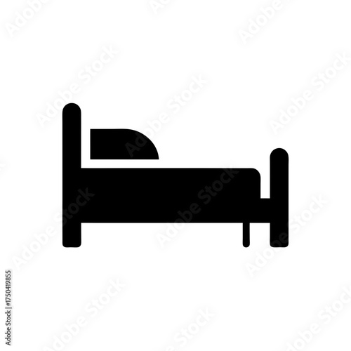 Simple black bed icon with pillow design on transparent background silhouette