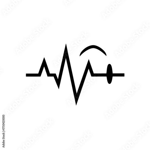 Heartbeat signal with sickle and circle end on transparent background silhouette