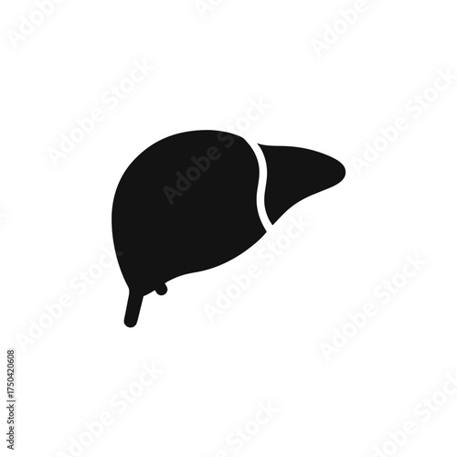 Isolated black liver organ simple anatomy on transparent background silhouette