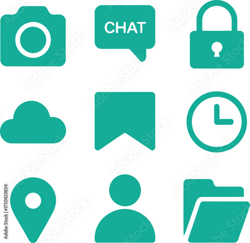 Set of outline icon in turquoise color vector illustration element for user interface