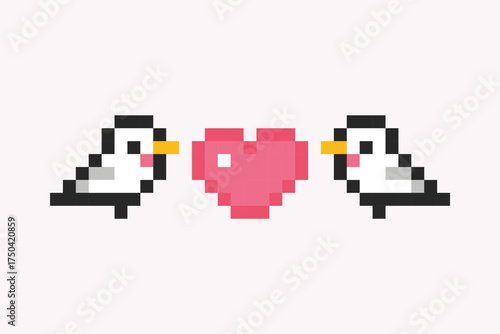pixel art love bird vector illustration set