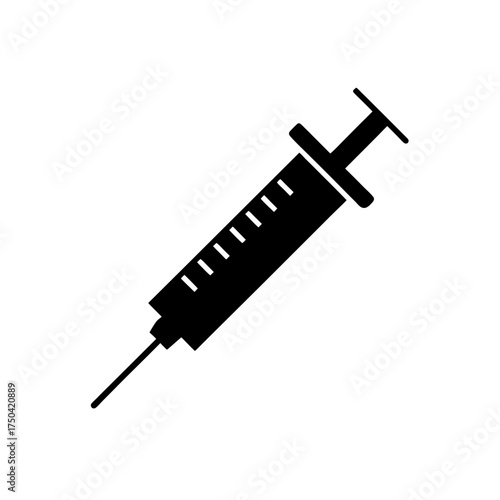 Black silhouette of a medical syringe tool on transparent background