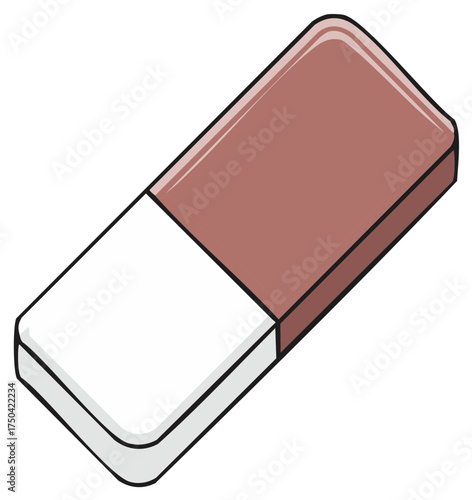 A dual-colored rubber eraser with a brown and white top, isolated on a white background.