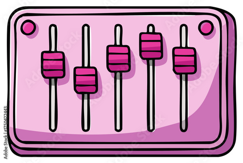 Cartoon illustration of a pink audio mixer with sliding faders