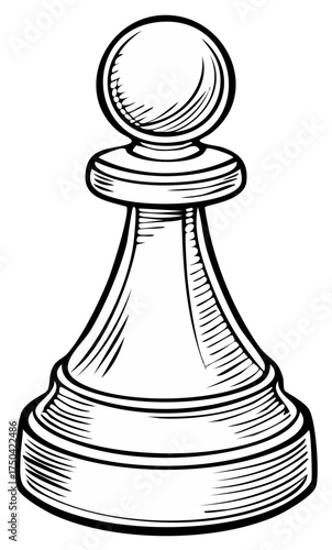 Black and white sketch of a chess pawn. Isolated on a white background.