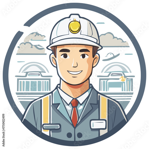Smiling government engineer in a hard hat, a professional illustration for civic infrastructure projects