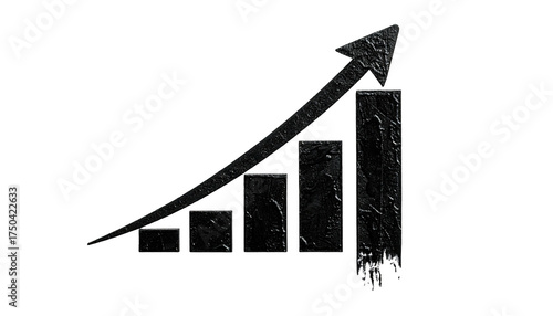 Dark textured bar chart with an upward arrow against a black background