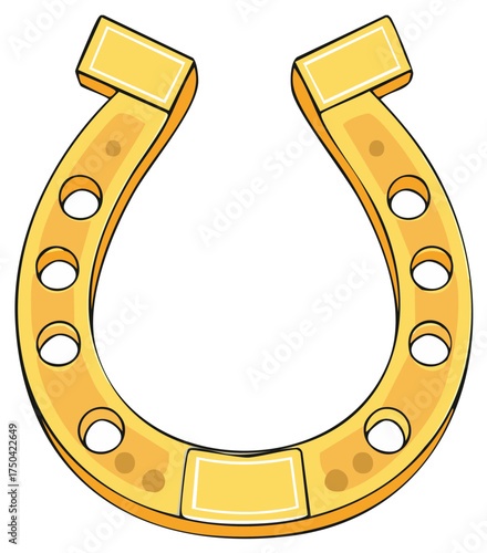 Shiny gold horseshoe illustration, a classic symbol of good luck and fortune