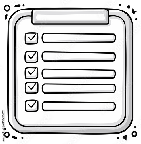 Hand drawn cartoon illustration of a clipboard with a finished to do list