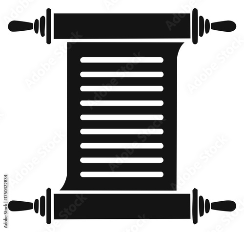 Traditional unrolled scroll with text lines, ancient parchment document icon