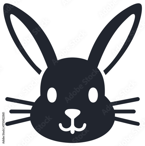Rabbit Face with Long Ears, Whiskers, Nose, and Mouth. Cute Bunny Graphic Icon.